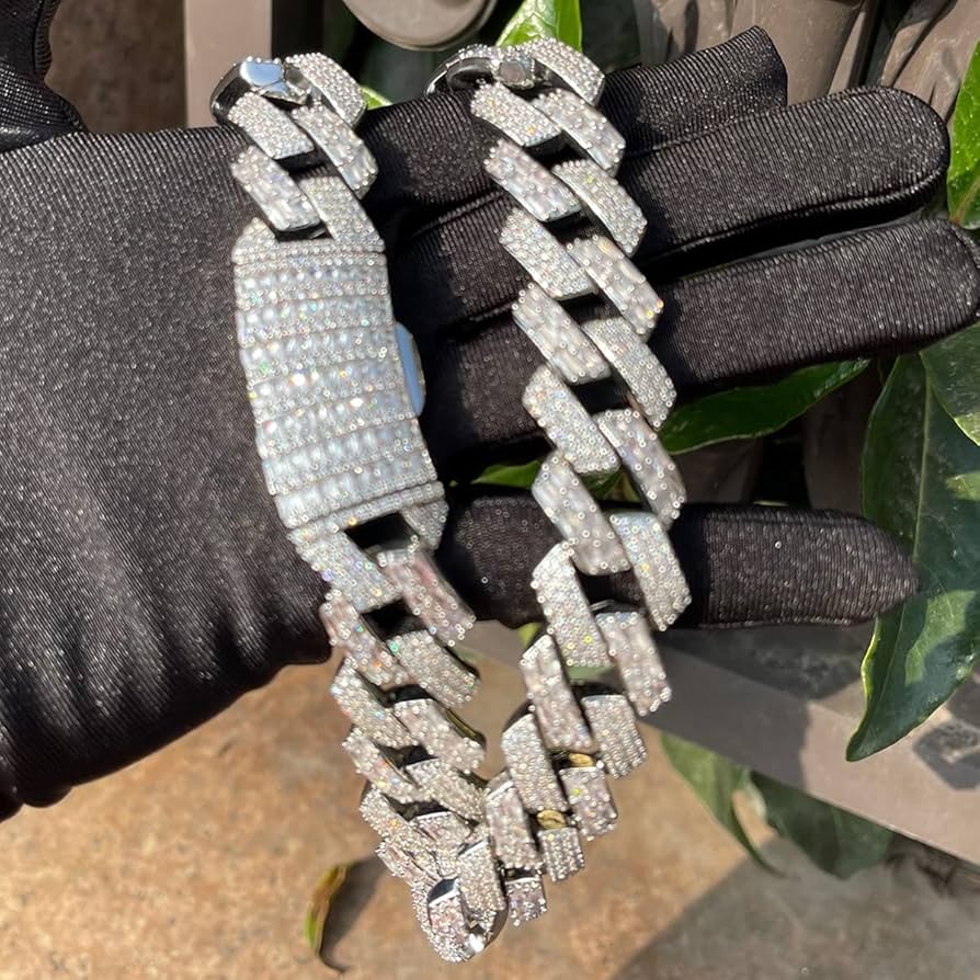 Amazon.com: Baguette 20MM Cuban Link Chain for Men Iced Out